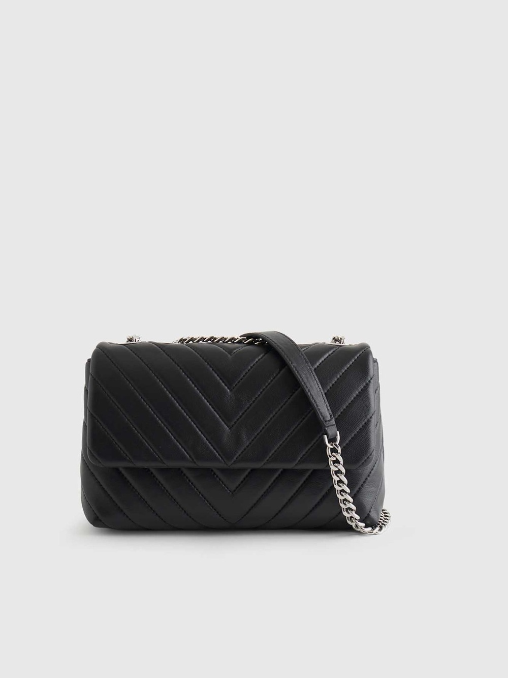 QUINCE Italian Leather Quilted Convertible Crossbody Bag in Black/Silver